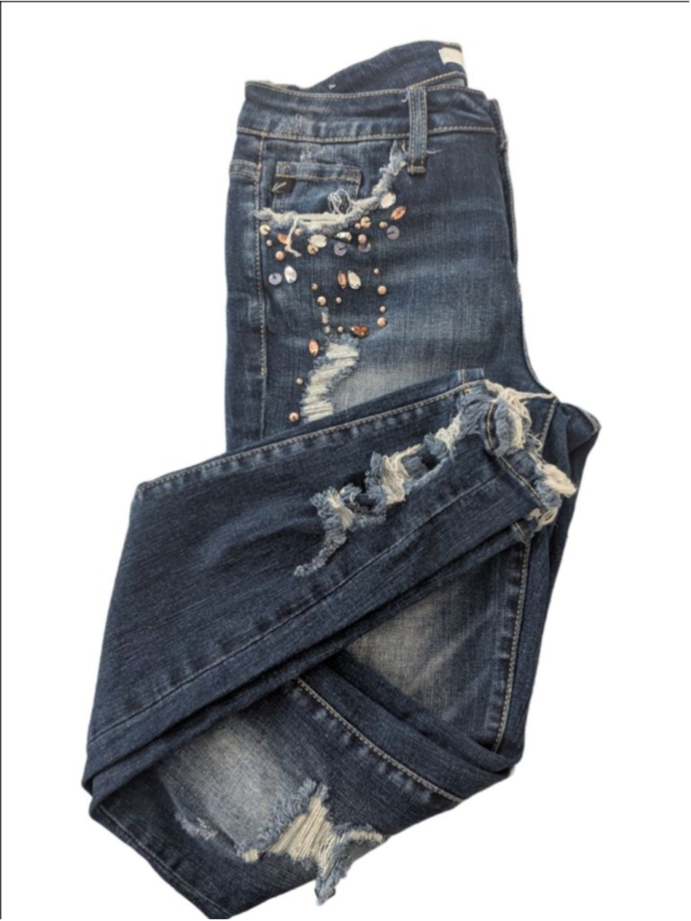 Women's KanCan Blue Distressed Skinny Jeans with Embellishments Size 27 - Picture 2 of 8